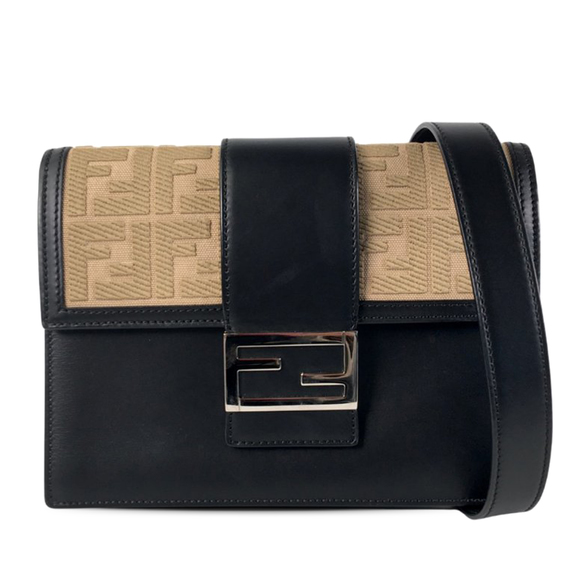 Pre-Loved Fendi Calfskin and Canvas FF 1974 Flat Baguette Crossbody - Picture 1 of 12